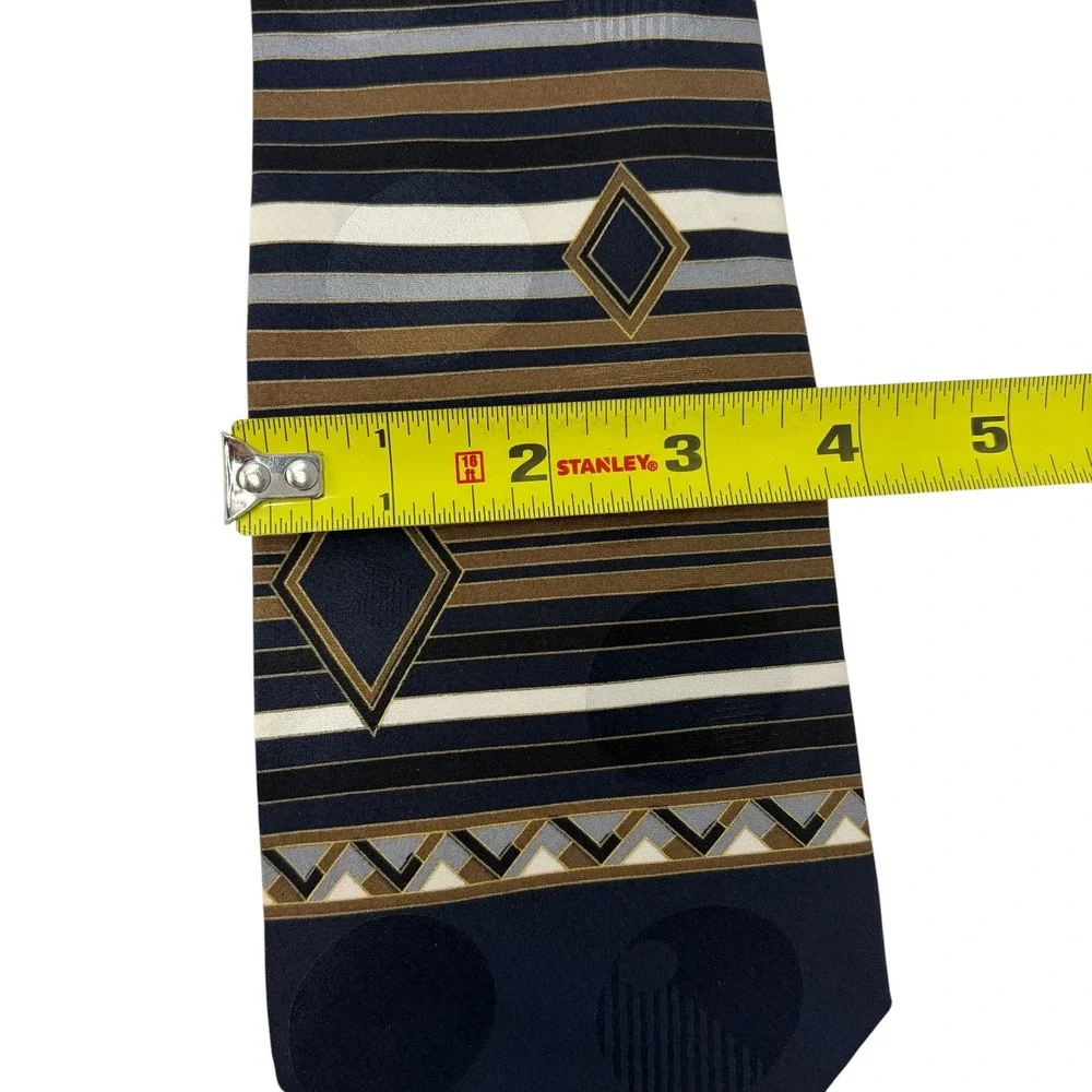 Vintage Zylos George Machado Silk Tie Art Deco Geometric Blue Gold Made USA